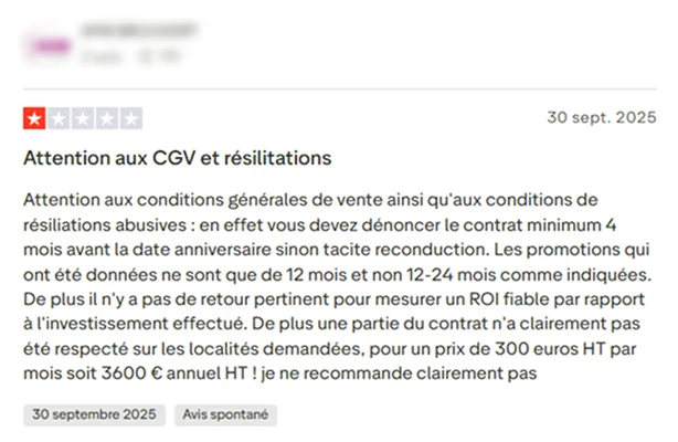 Avis client sur les CGV et la résiliation chez Solocal
