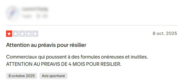 Avis client négatif sur Solocal mentionnant un préavis de résiliation de 4 mois